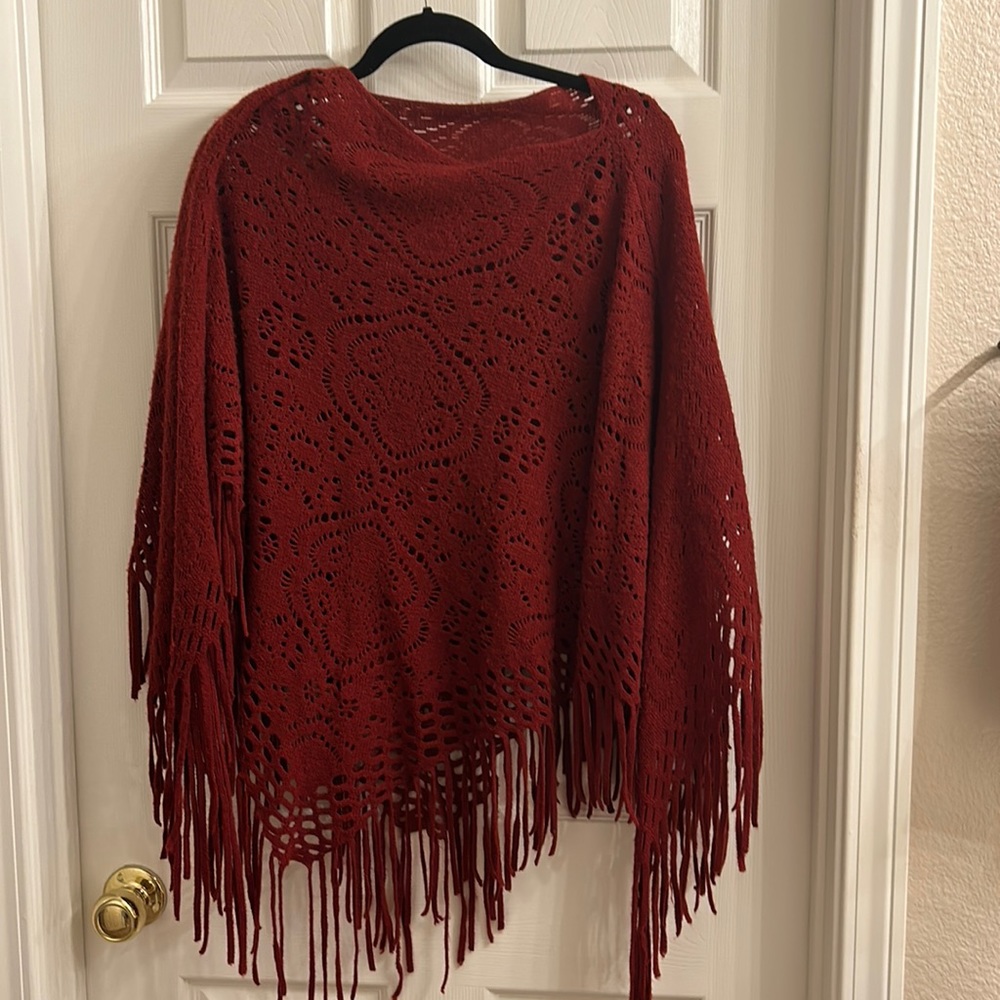 Burgundy poncho. One size
